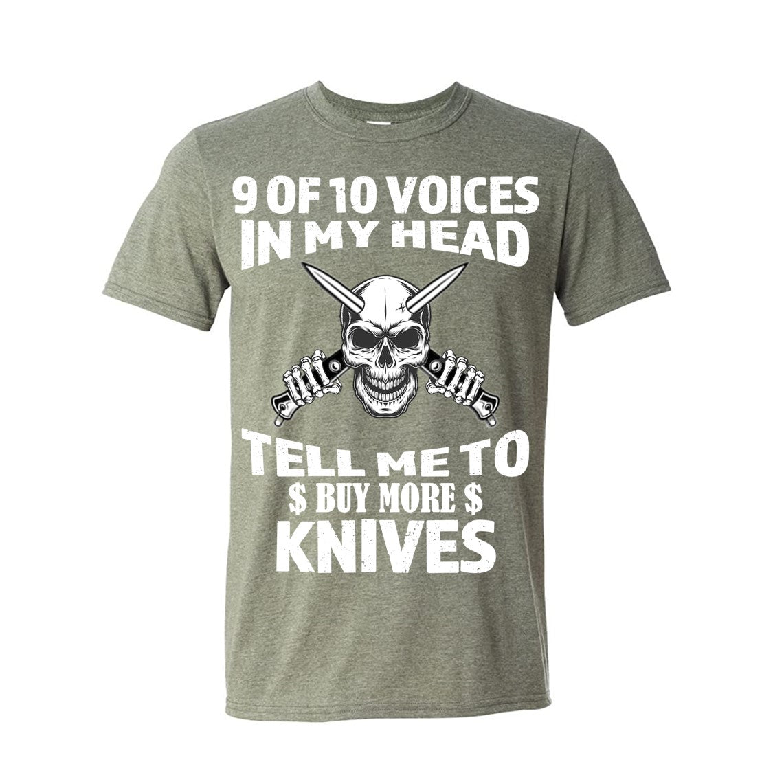 9 of 10 Voices in My Head Tell Me To Buy More Knives Heather Green Short Sleeve T-Shirt 2X