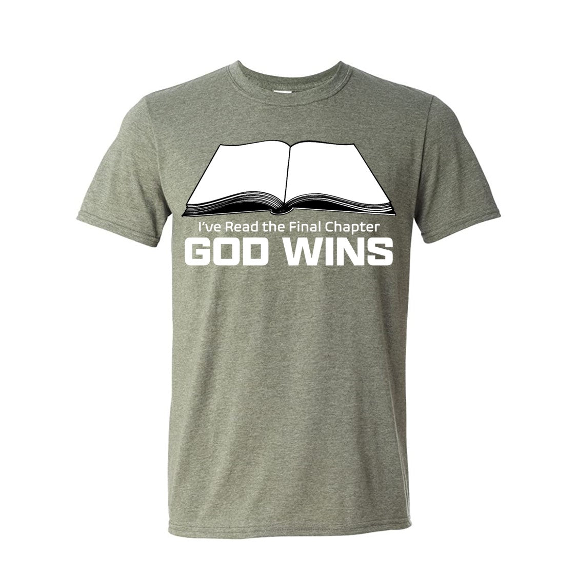 I've Read the Final Chapter God Wins w/ Bible Heather Green Short Sleeve T-Shirt 2X
