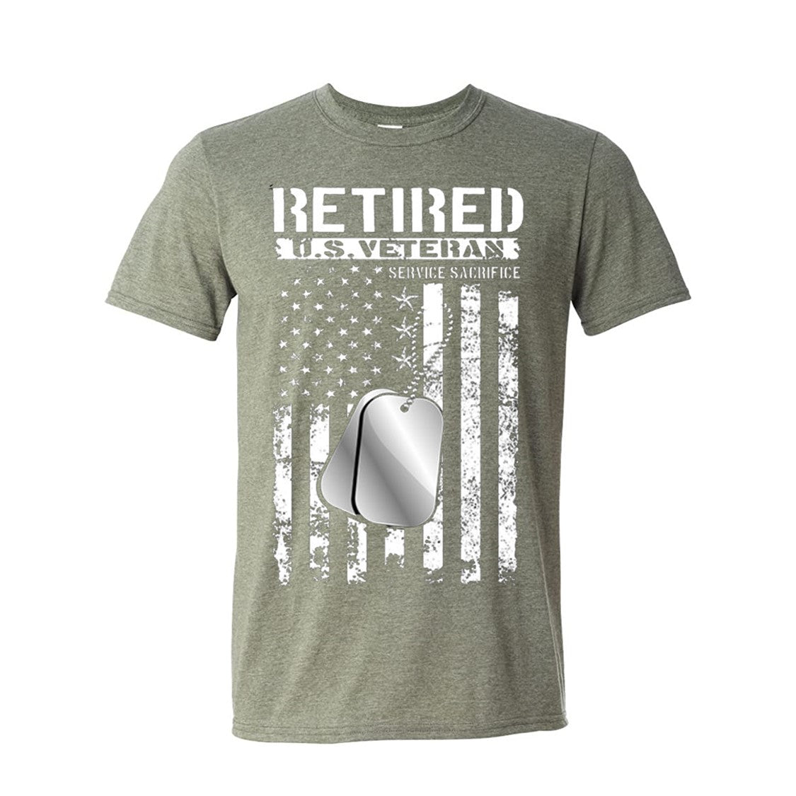 Retired US Veteran Service & Sacrifice American Flag Heather Green Short Sleeve T-Shirt 2X