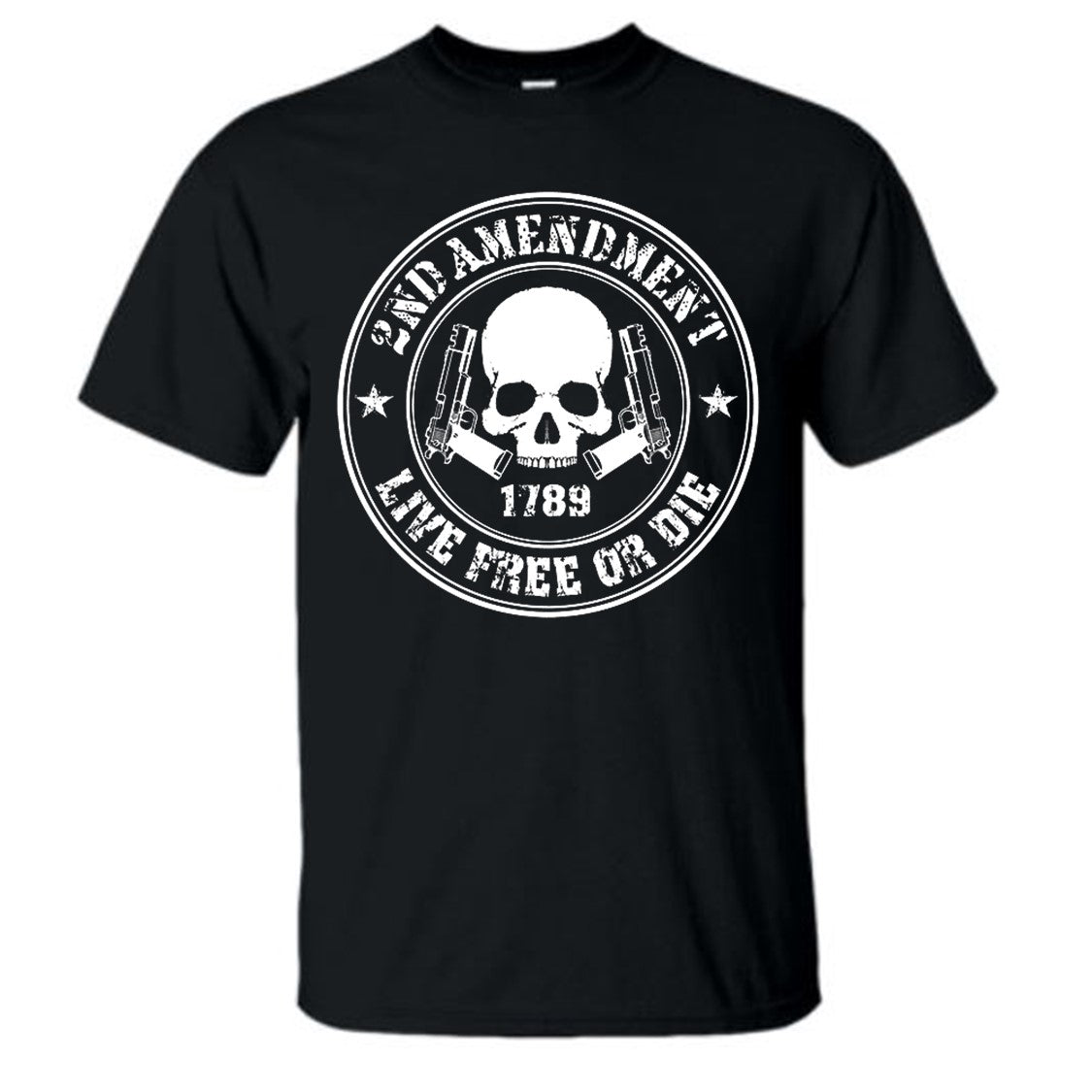 Live Free or Die 2nd Amendment Skull & Guns Black Short Sleeve T-Shirt XL