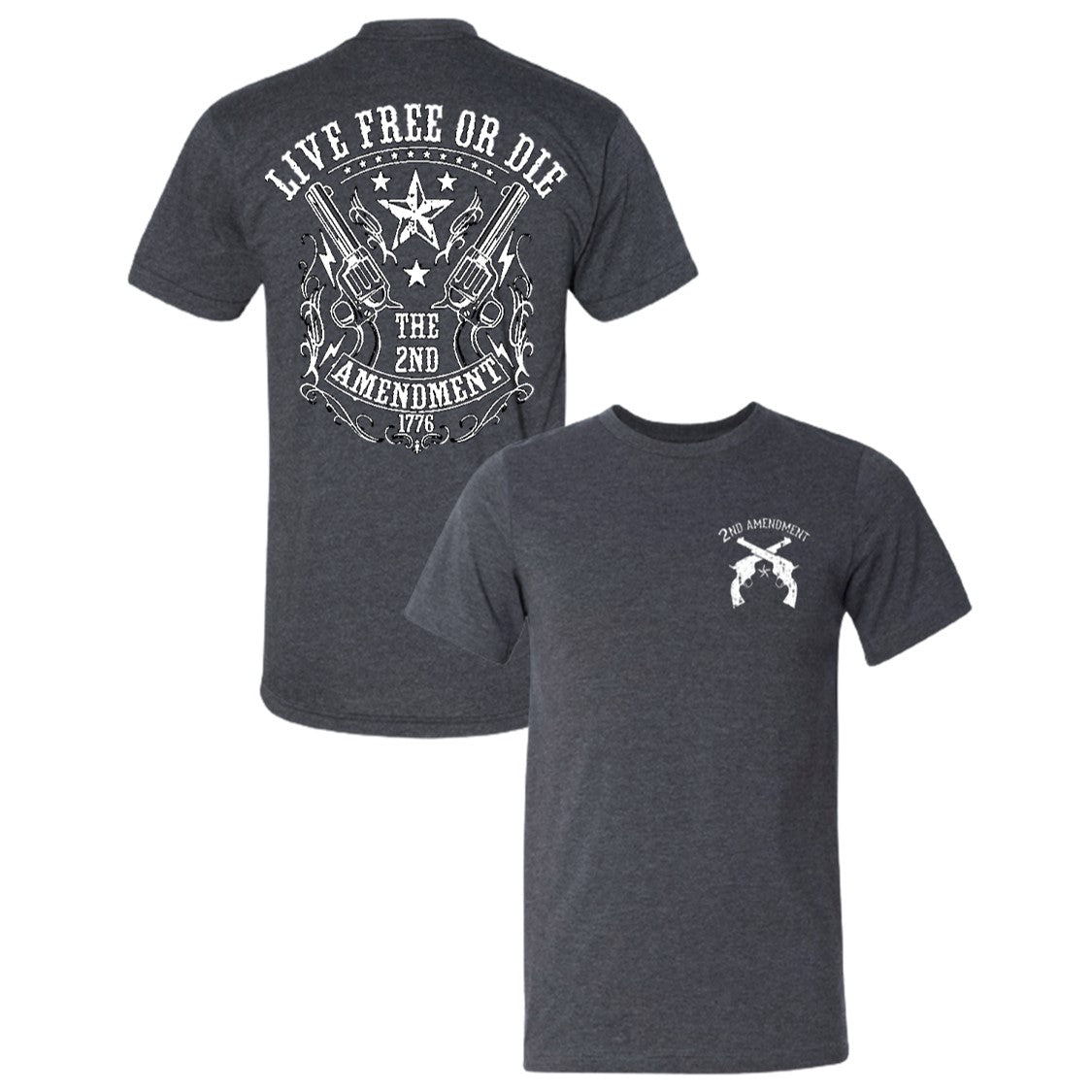 American Liberty 1776 2nd Amendment Double Sided Dark Heather Gray Short Sleeve T-Shirt XL