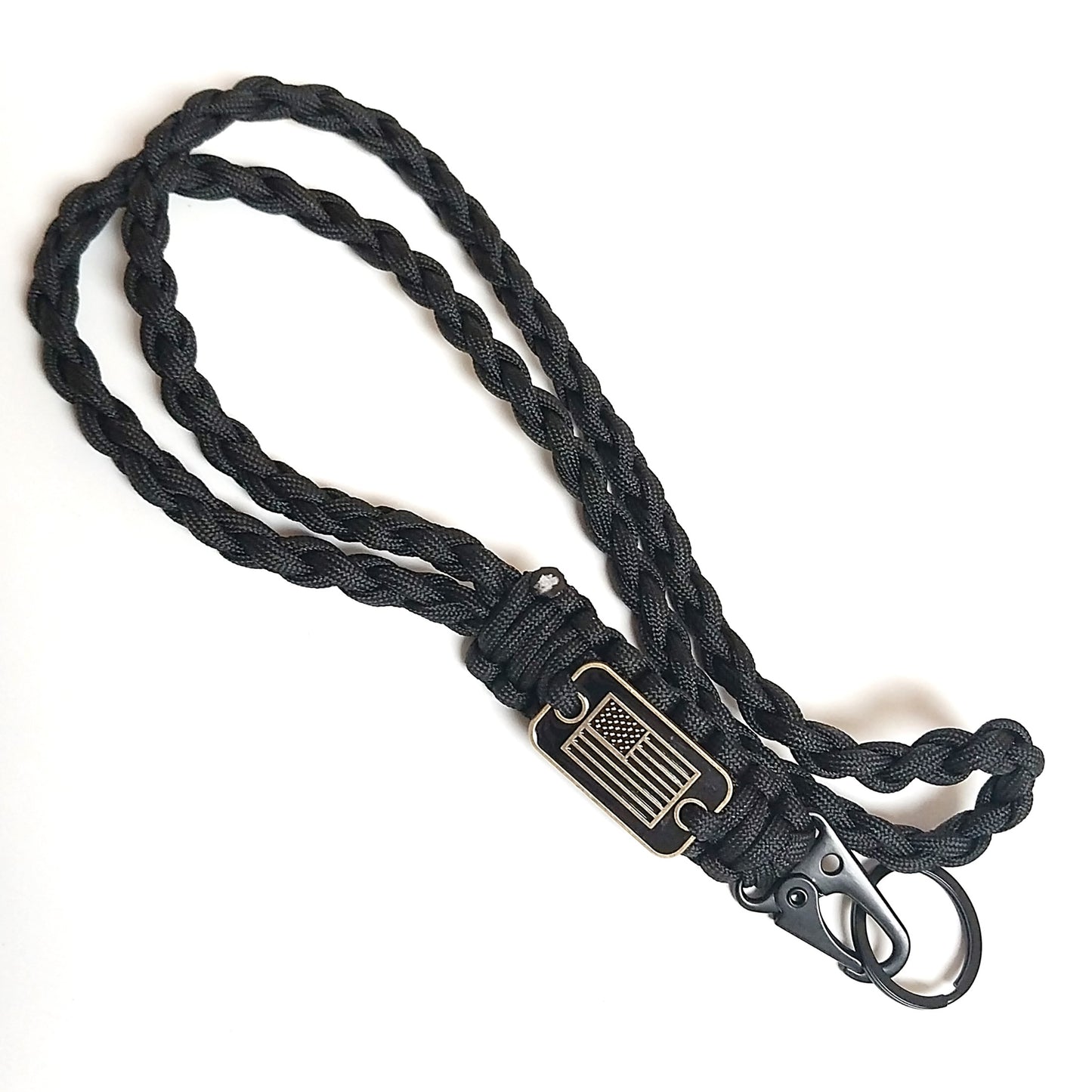 Coeburn Tool Paracord Neck Lanyard in black with USA emblem and steel clip