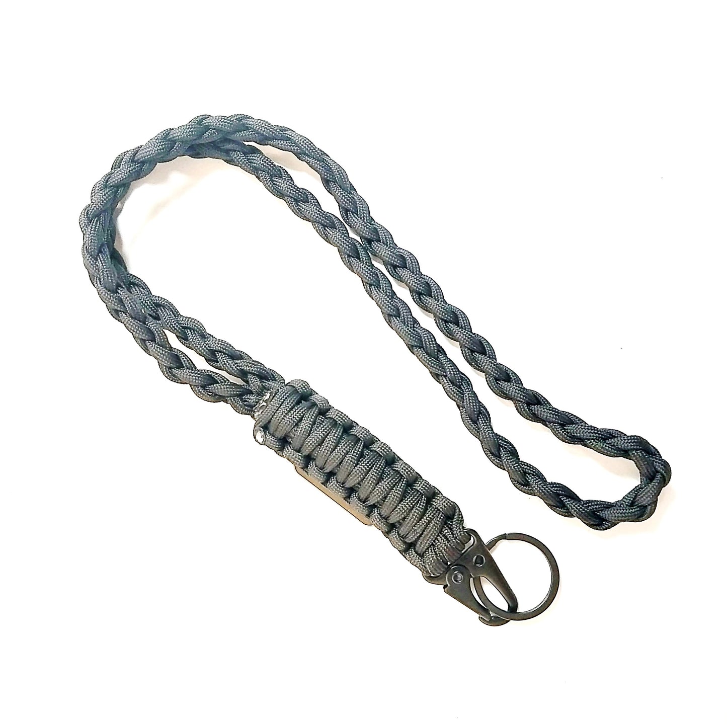 Steel clip and split ring on black Coeburn Tool paracord lanyard for key or tool attachment