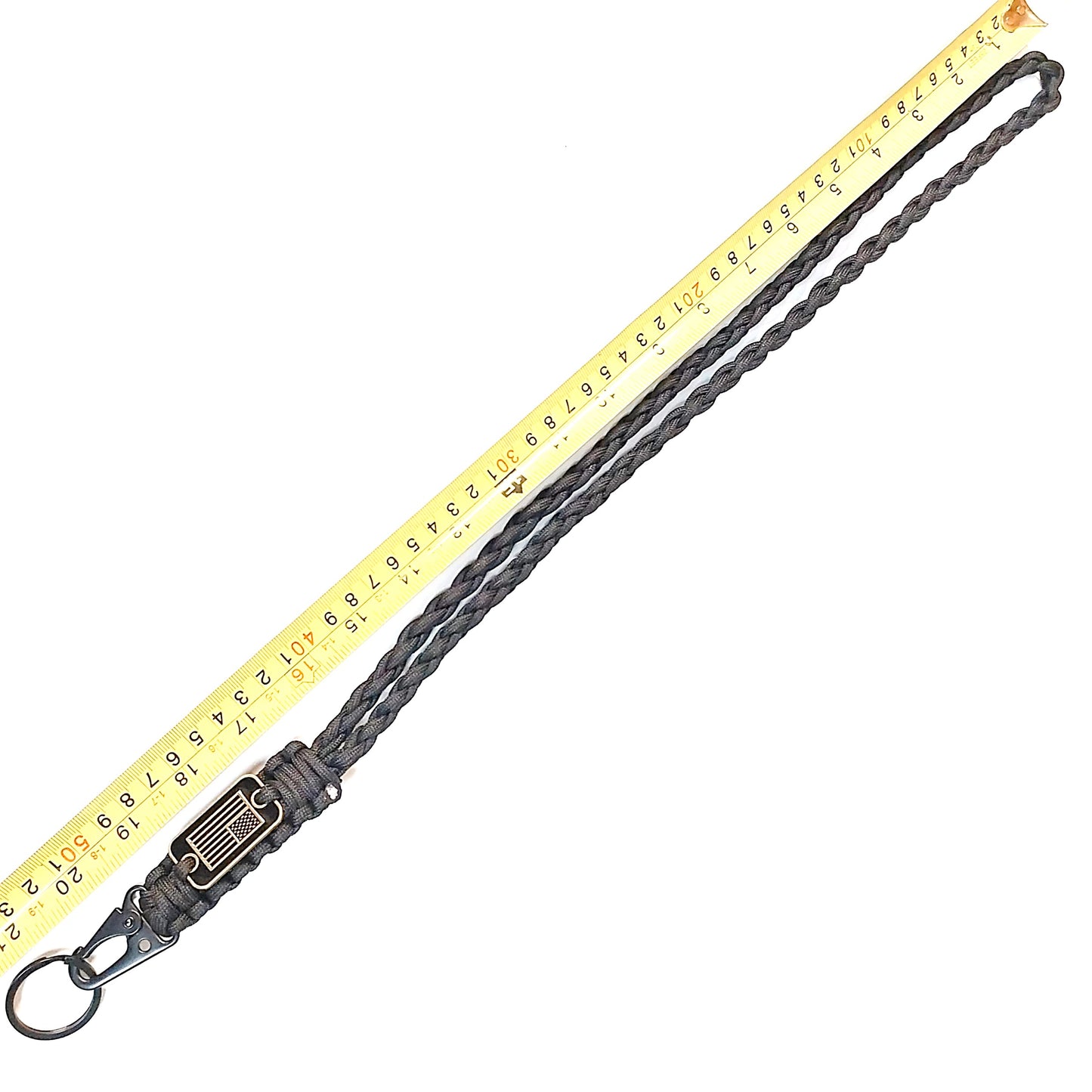 entire length of coeburn tool black neck lanyard with steel clip & steel ring included