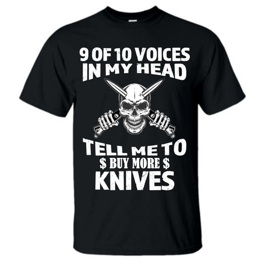 9 of 10 Voices in My Head Tell Me To Buy More Knives Black Short Sleeve  T-Shirt 2X