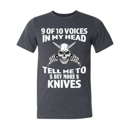 9 of 10 Voices in My Head Tell Me To Buy More Knives Dark Heather Gray Short Sleeve  T-Shirt 2X