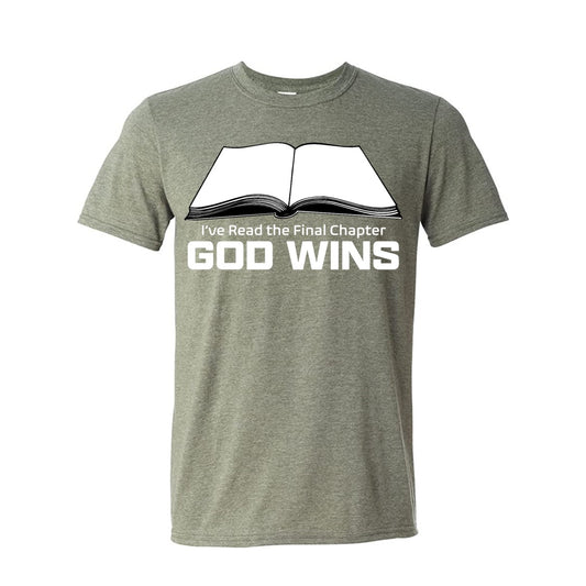 I've Read the Final Chapter God Wins w/ Bible Heather Green Short Sleeve  T-Shirt 2X