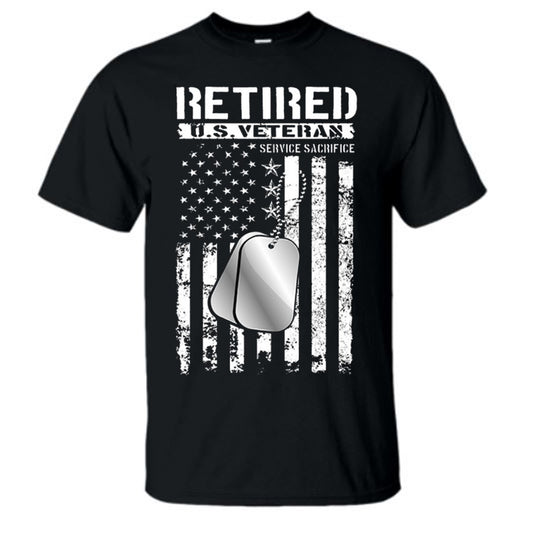 Retired US Veteran Service & Sacrifice American Flag Black Short Sleeve  T-Shirt 2X