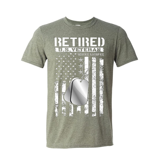 Retired US Veteran Service & Sacrifice American Flag Heather Green Short Sleeve  T-Shirt 2X