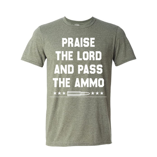 Praise the Lord And Pass the Ammo Heather Green Short Sleeve  T-Shirt 2X