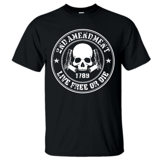 Live Free or Die 2nd Amendment Skull & Guns Black Short Sleeve  T-Shirt 2X