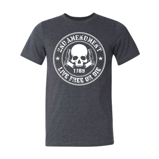 Live Free or Die 2nd Amendment Skull & Guns Dark Heather Gray Short Sleeve  T-Shirt 2X