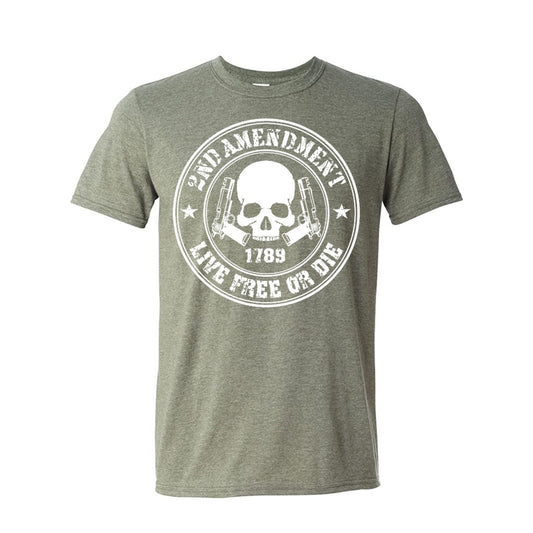 Live Free or Die 2nd Amendment Skull & Guns Heather Green Short Sleeve  T-Shirt 2X