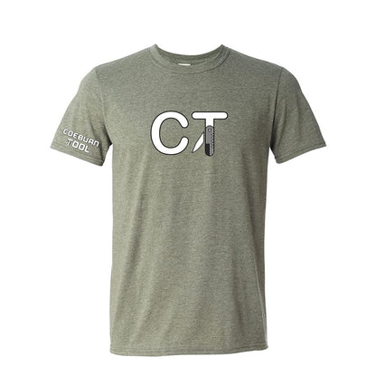 Coeburn Tool Big Lettermark Logo Heather Green Short Sleeve T-Shirt w/ coeburn tool sleeve