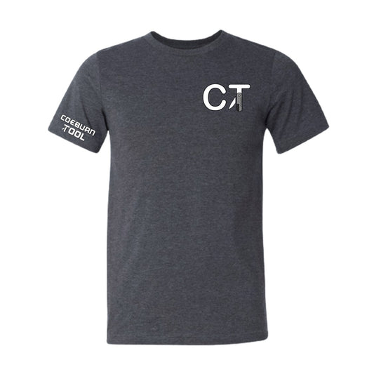 Coeburn Tool SM Lettermark Logo Dark Heather Gray Short Sleeve T-Shirt w/ coeburn tool sleeve