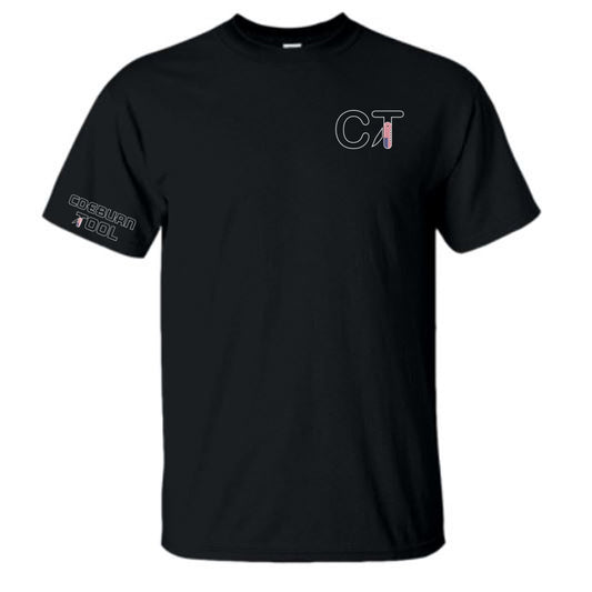 Coeburn Tool American Flag SM Outline Logo Black Short Sleeve T-Shirt w/ outline coeburn sleeve