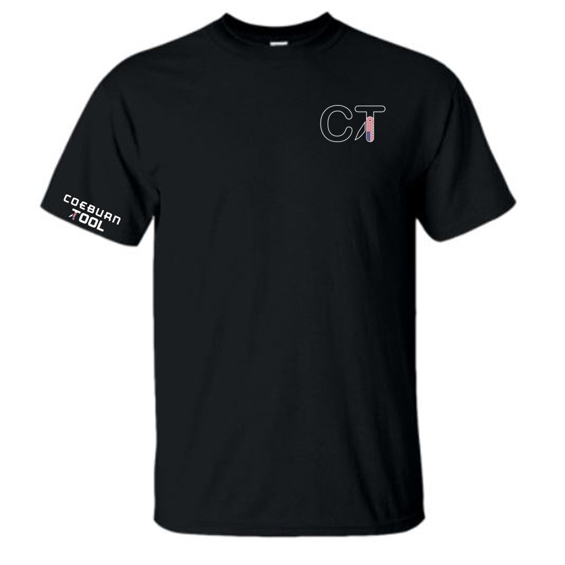 Coeburn Tool American Flag SM Outline Logo Black Short Sleeve T-Shirt w/ solid coeburn sleeve