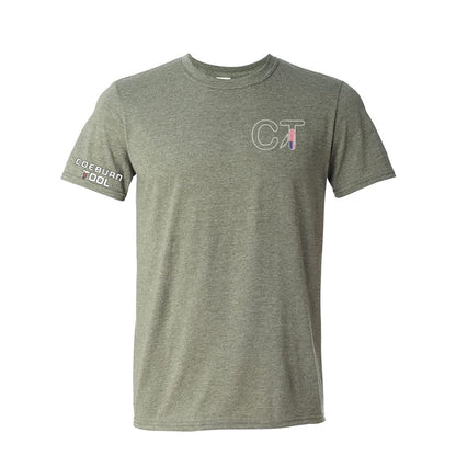 Coeburn Tool American Flag SM Outline Logo Heather Green Short Sleeve T-Shirt w/ solid coeburn sleeve