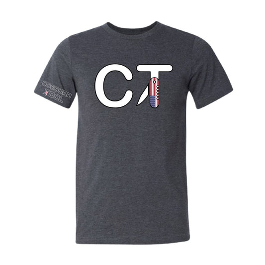 Coeburn Tool CT American Flag LG Logo Dark Heather Gray Short Sleeve T-Shirt w/ outline coeburn sleeve