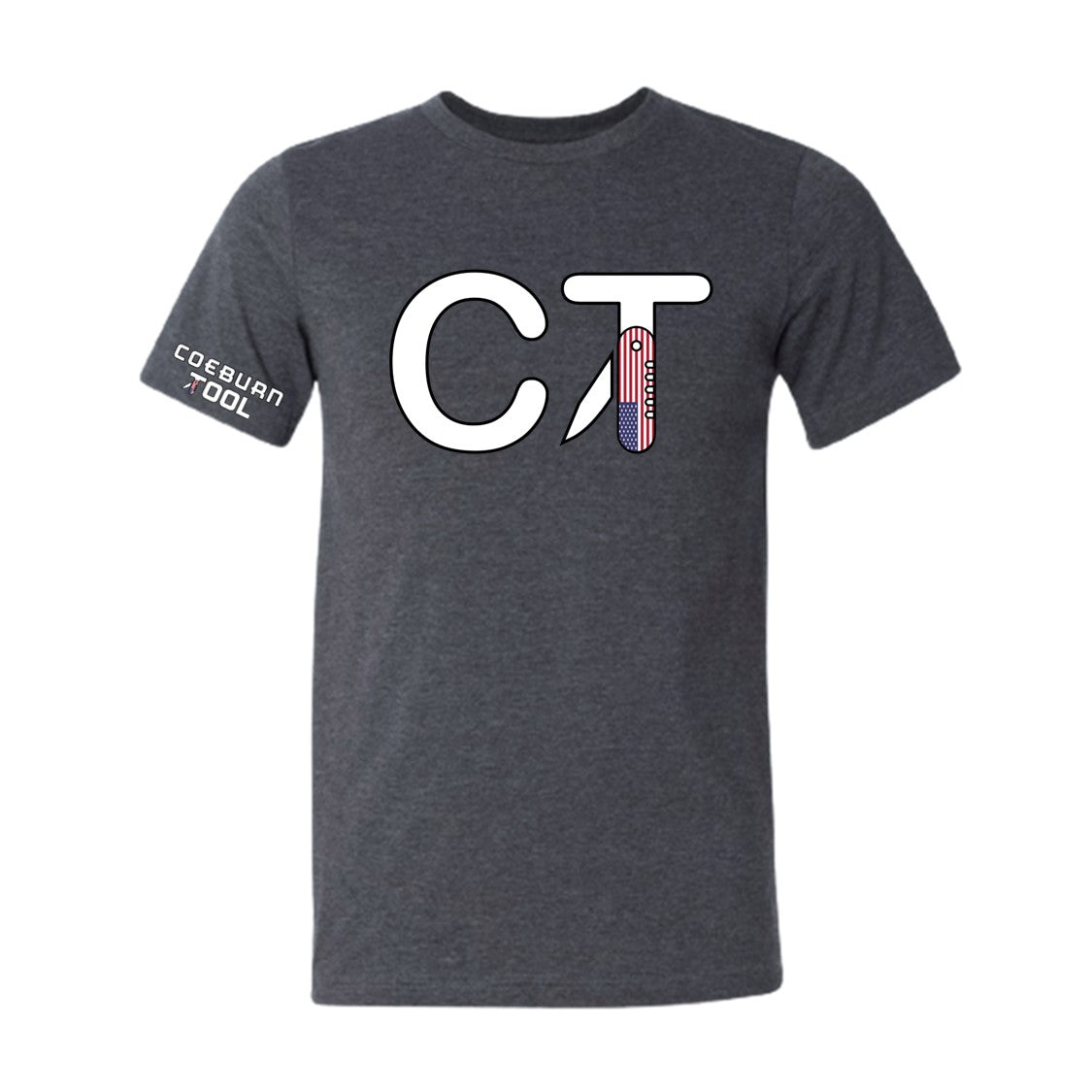 Coeburn Tool CT American Flag LG Logo Dark Heather Gray Short Sleeve T-Shirt w/ solid coeburn sleeve