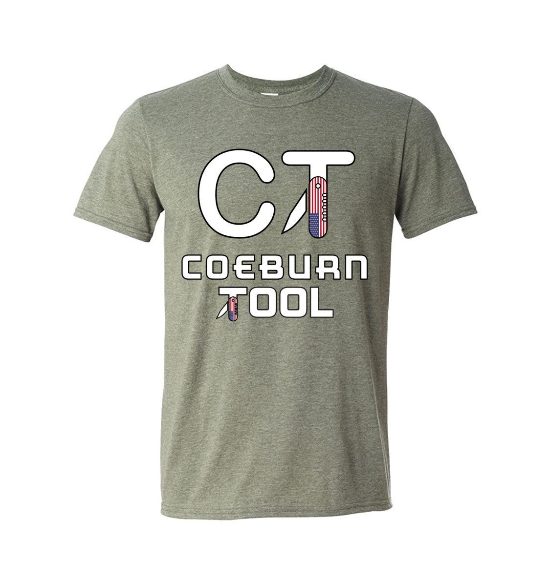 Coeburn Tool American Flag FULL LARGE Logo Heather Green Short Sleeve T-Shirt