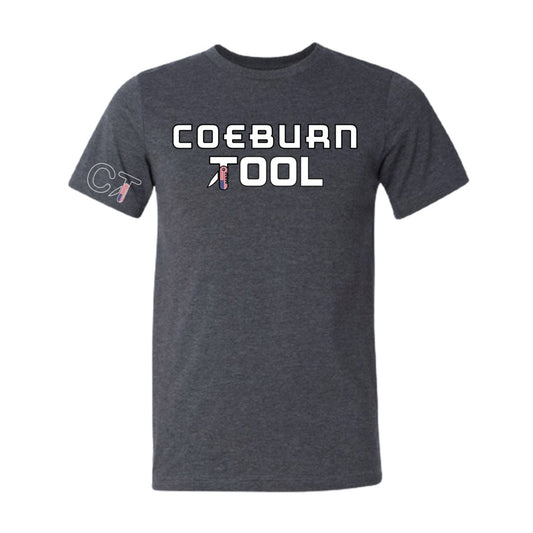 Coeburn Tool American Flag Word Logo Dark Heather Gray Short Sleeve T-Shirt w/ outline CT sleeve