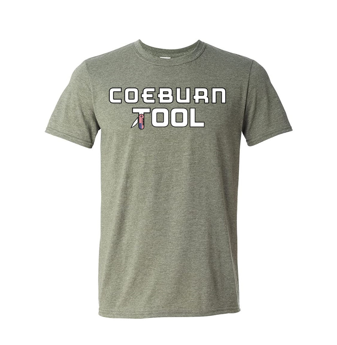 Coeburn Tool American Flag Word Logo Heather Green Short Sleeve T-Shirt