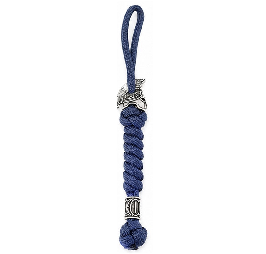Coeburn Tool Spartan Paracord Knife Lanyard with Spartan Helmet Bead Blue Side Profile