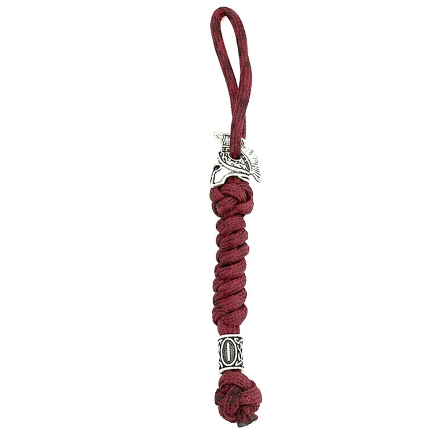 Coeburn Tool Spartan Paracord Knife Lanyard with Spartan Helmet Bead Burgundy Left Side Profile